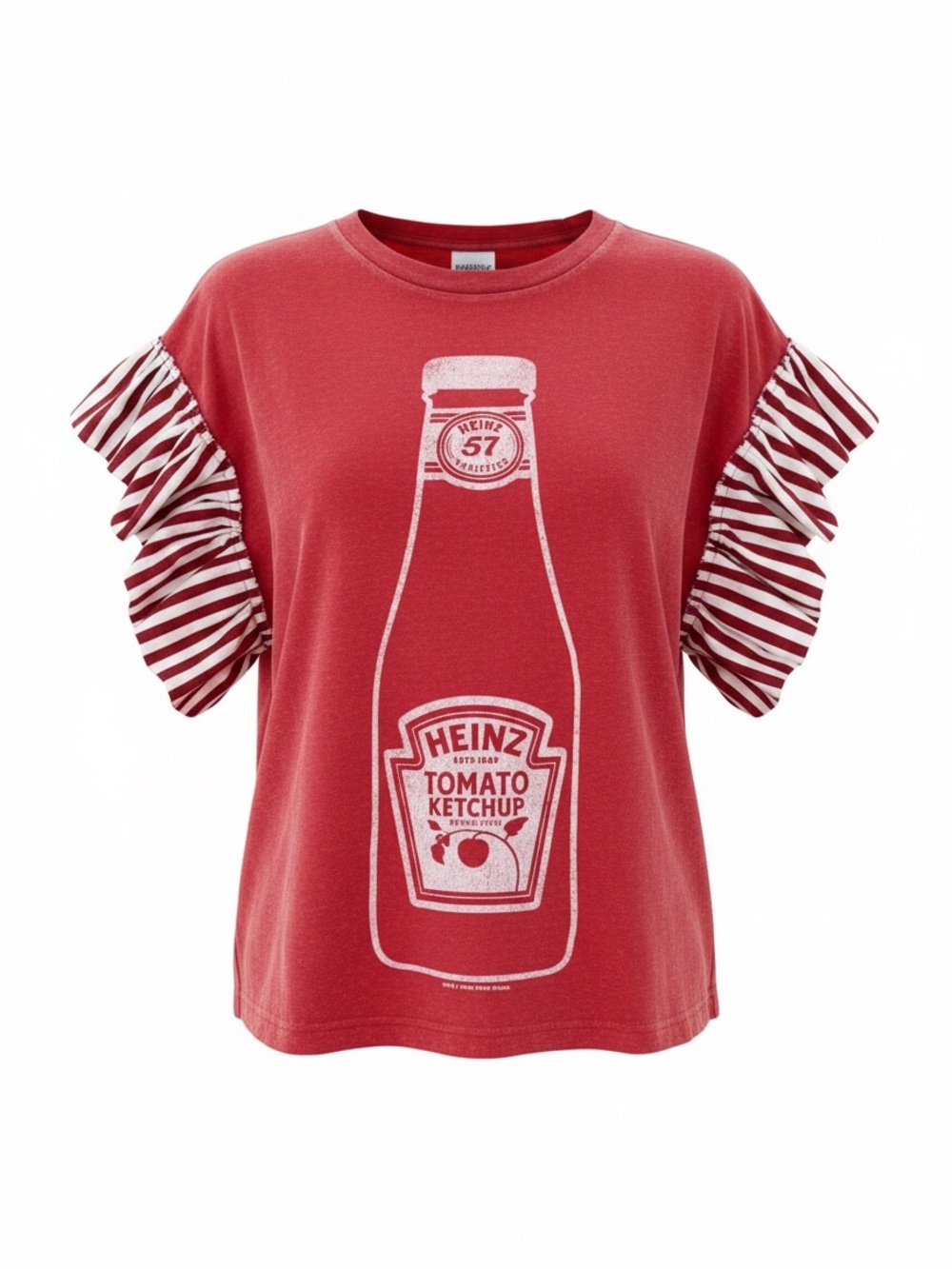 Vintage Red Heinz T-Shirt with Red and White Stripe Ruffle Sleeves